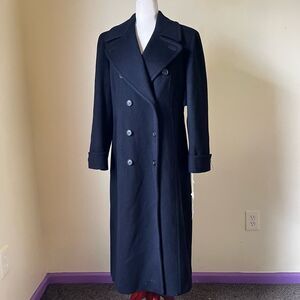 Vintage 80s Black Wool Coat Deadstock Double Breasted Full Length Size 10 Petite